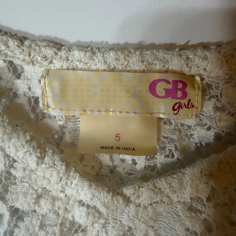 GB Girls Ivory Cotton Lace‎ Poncho Top with Tassels Size 5 Boho Festival